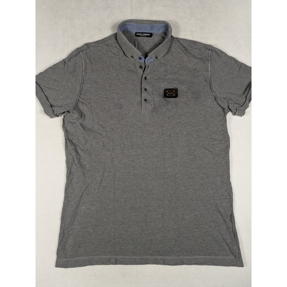 Dolce‎ & Gabbana Mens Grey Cotton Pique Polo Shirt Logo Plaque Made in Italy - Picture 2 of 8